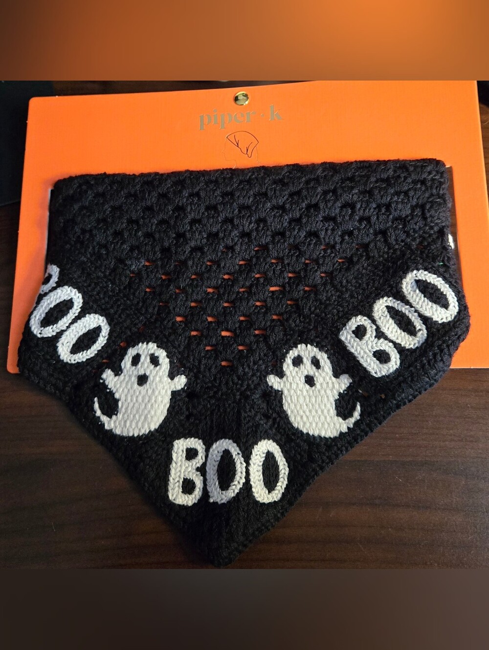 Piper•K Black Knit 'BOO' Ghost Bandana